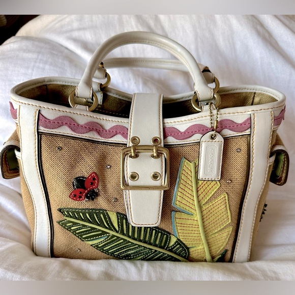 Coach Handbags - Vintage COACH #4439 Ladybug Motif Boxy Straw Tote Bag Limited Edition 2004